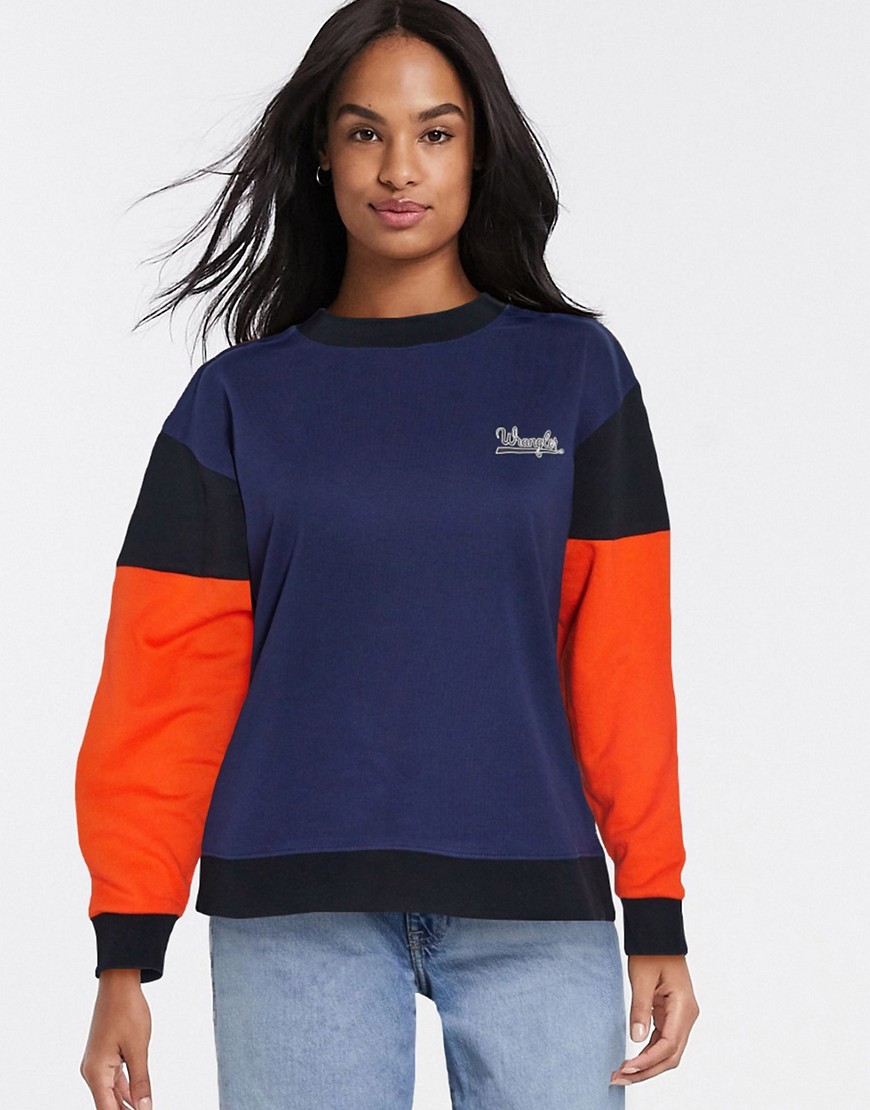 Wrangler – Flerfärgad sweatshirt i retrostil-Marinblå