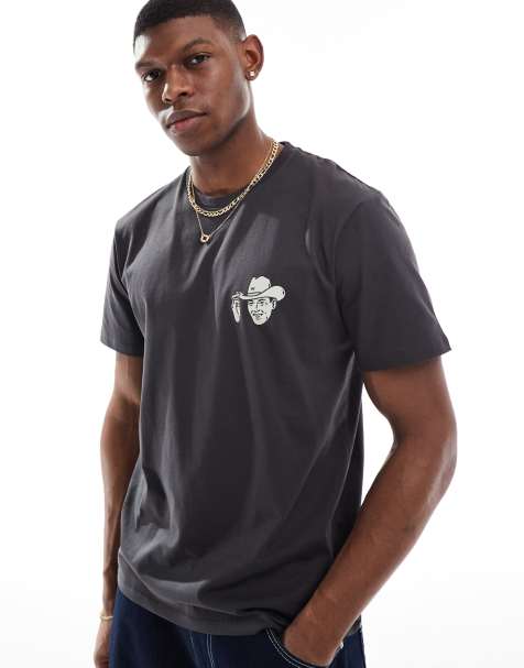 Wrangler - Forvasket sort T-shirt med småt cowboy-print - view 1