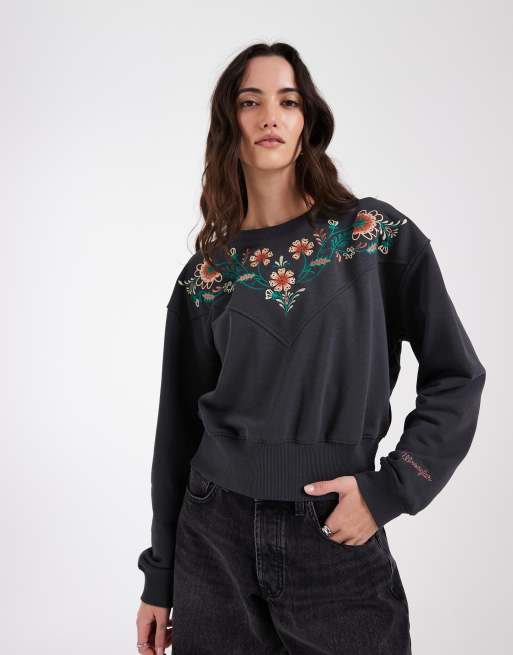 Wrangler - Geborduurde sweater in zwart, 3 van 4