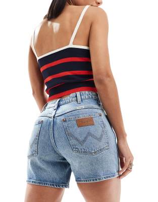 Wrangler - Gerade Boyfriend-Jeansshorts in mittlerer Waschung-Blau