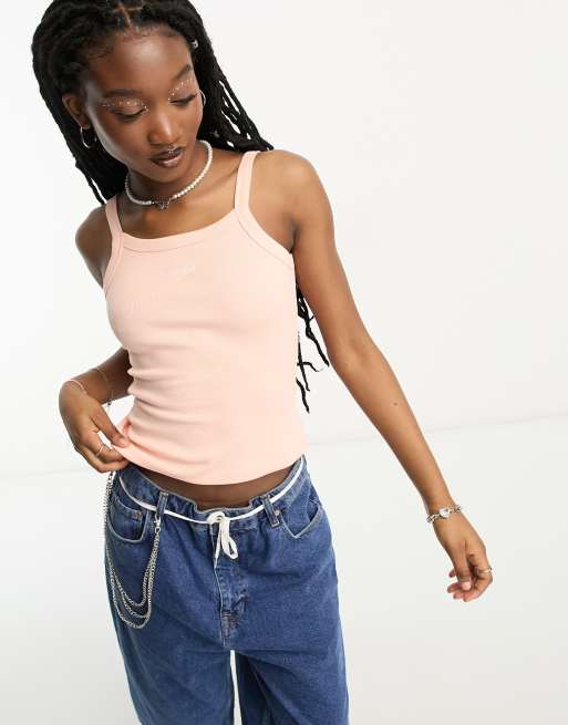 Wrangler - Geribbelde tanktop met logo in perzikkleur