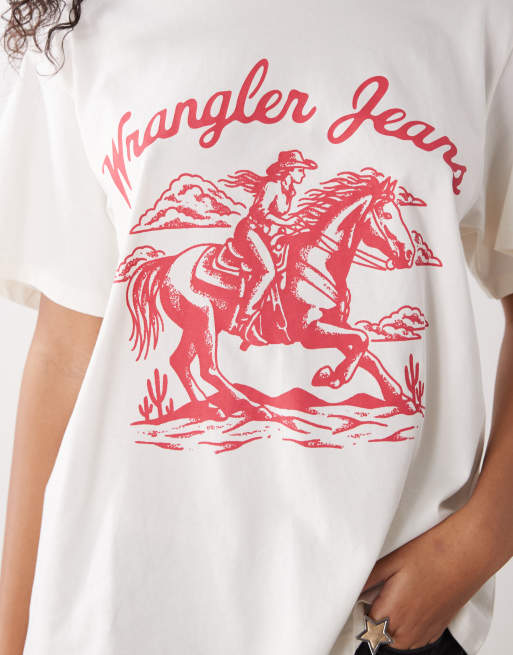 Wrangler – Girlfriend-T-Shirt in Wollweiß mit rotem Print , 4 von 4