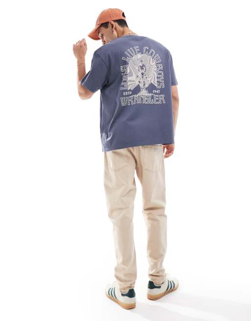 Wrangler - Grå T-shirt i oversized og vintage fit med Cowboy-logoprint bagpå, 2 af 4