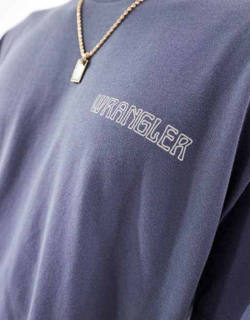 Wrangler - Grå T-shirt i oversized og vintage fit med Cowboy-logoprint bagpå, 4 af 4