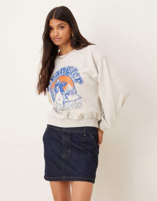 Wrangler - Gråmeleret sweatshirt med cowboyprint på brystet - view 1