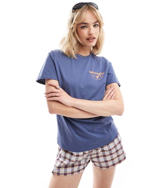 Wrangler – Granatowa koszulka z logo w kowbojskim stylu