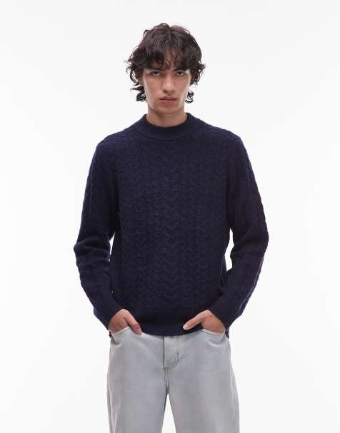 Wrangler cable knit jumper in navy