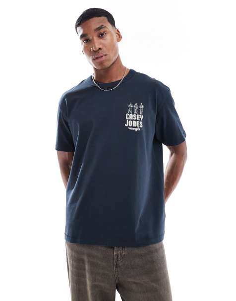 Wrangler – Gruby granatowy T-shirt oversize z napisem Casey Jones z logo - view 1