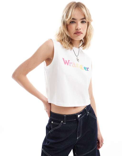 Wrangler - Hemdje met kleurrijk logo in wit