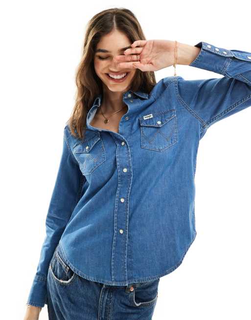 Wrangler - Heritage - Jupe en jean style western - Bleu moyen délavé