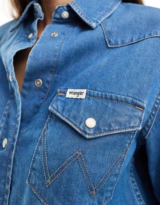 Wrangler – Heritage – Niebieska kowbojska koszula jeansowa, 4 z 4