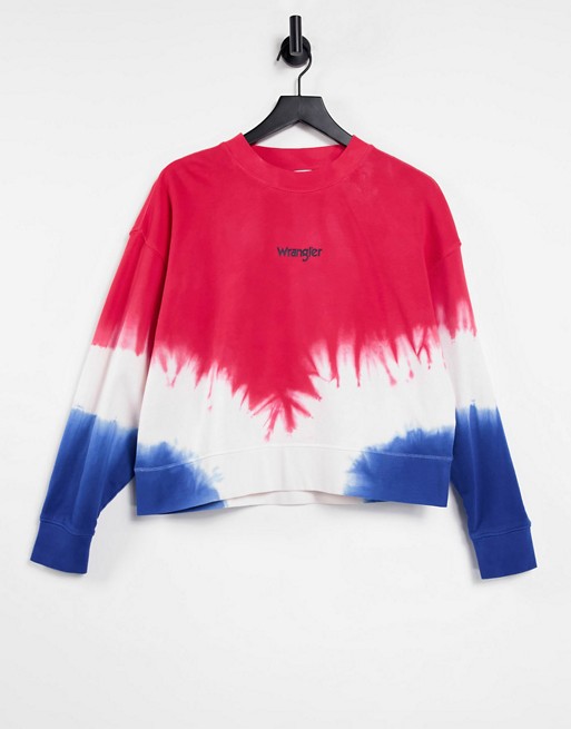Wrangler high neck rib boxy sweatshirt in red and blue