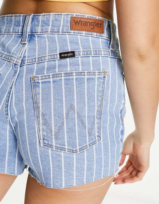 Wrangler high rise denim shorts with horizontal stripe in stone | ASOS