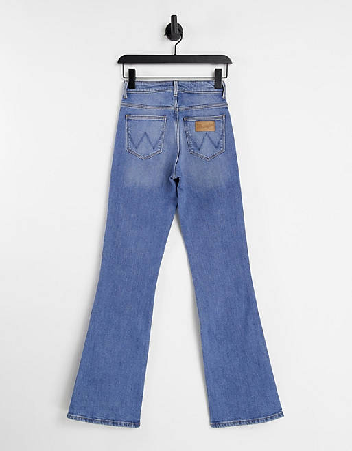 Wrangler high rise flare jeans in mid wash blue | ASOS