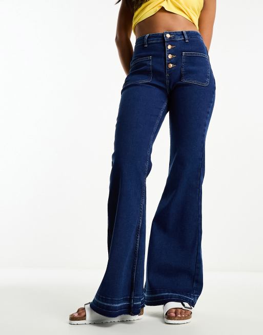 Women's High Rise Extra Stretch Bell Bottom Jeans - Multi Stripe