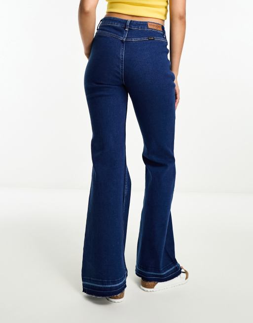 Wrangler high waist button front flare jeans in river blue