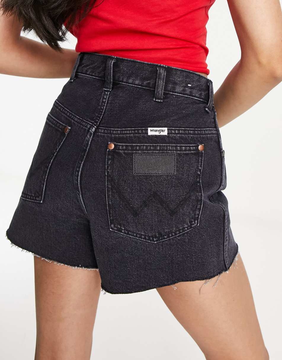 Wrangler high waist denim short in washed black