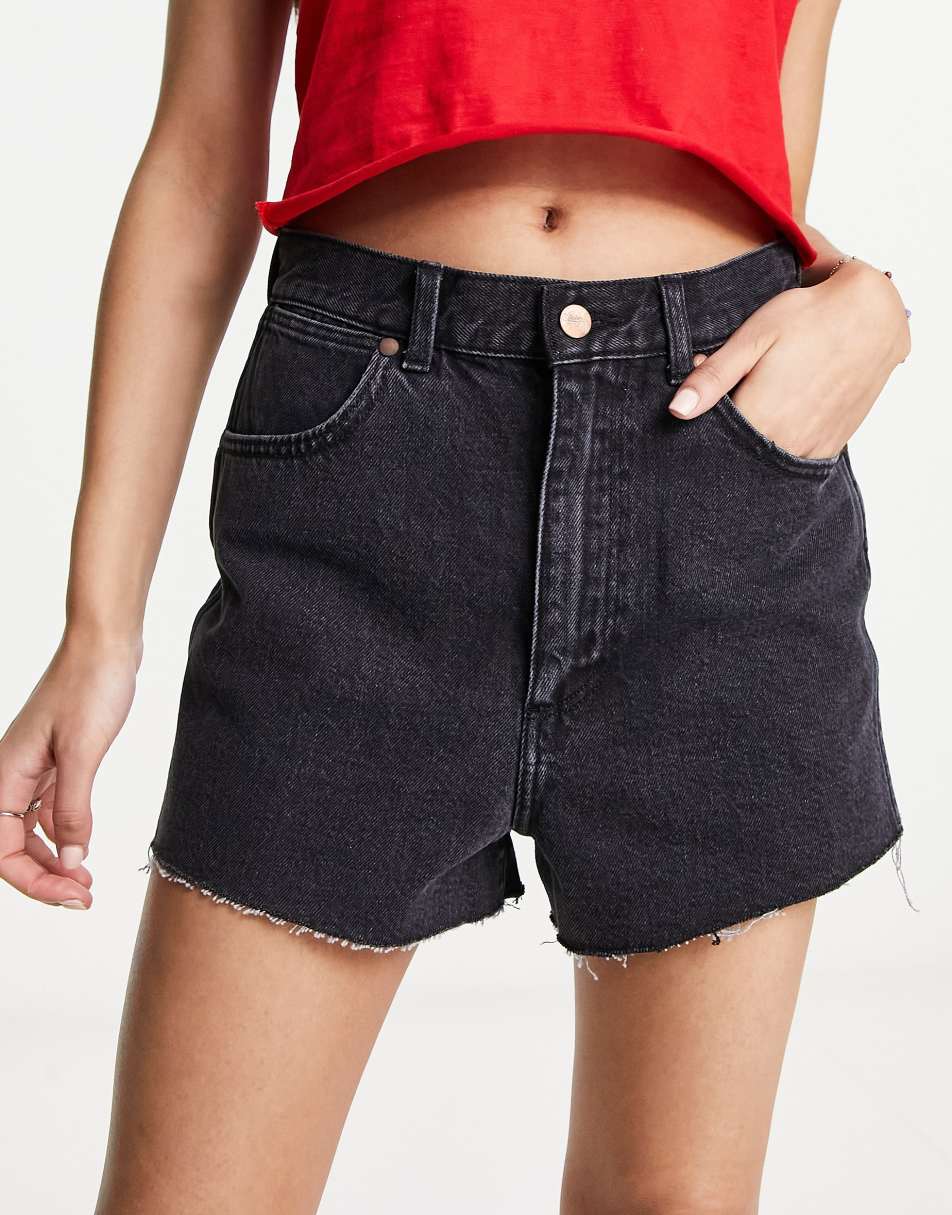 Wrangler high waist denim short in washed black