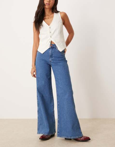 Wrangler - Højtaljede jeans med vide ben i blå vintage-mellemvask - view 1
