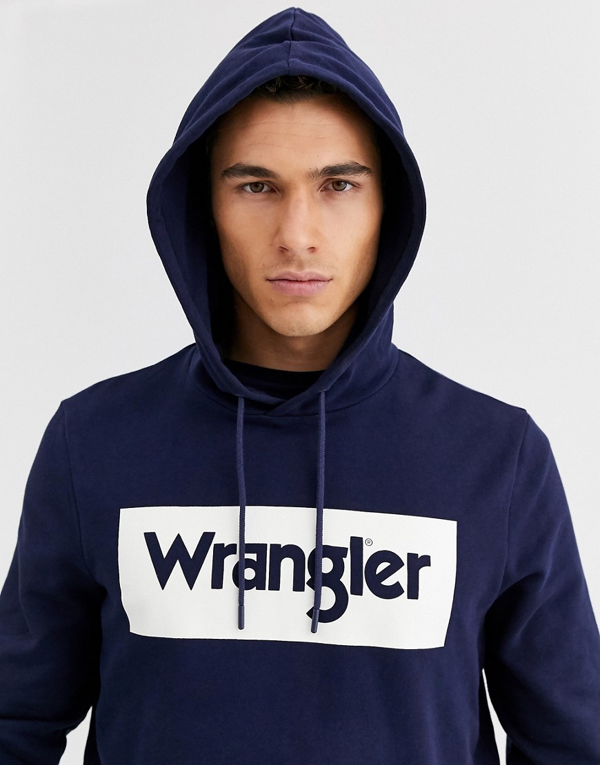 Wrangler - Hoodie met groot logo in marineblauw