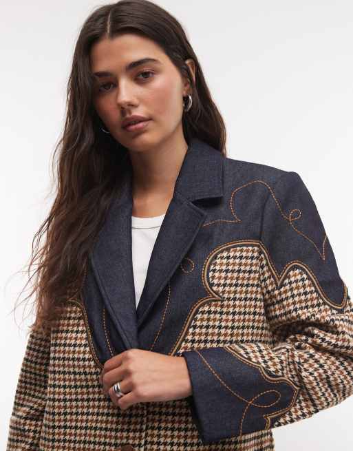 Wrangler houndstooth blazer in denim blue, 3 of 4