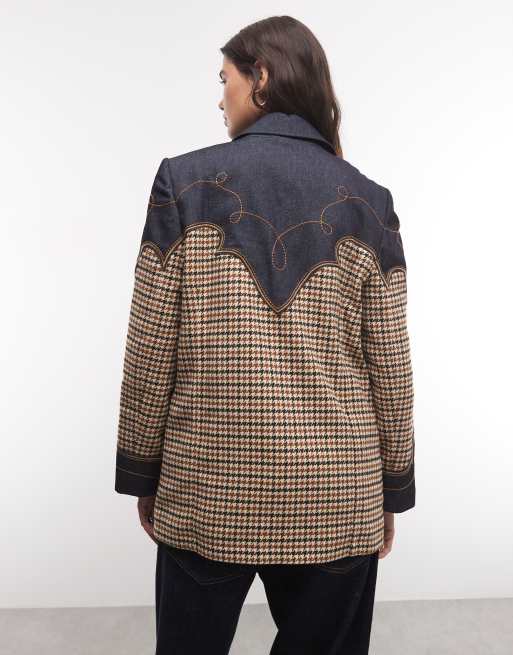 Wrangler houndstooth blazer in denim blue, 4 of 4