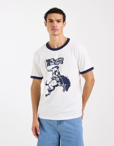 Wrangler - Hvid T-shirt med slidt finish og kontrastkanter - view 1