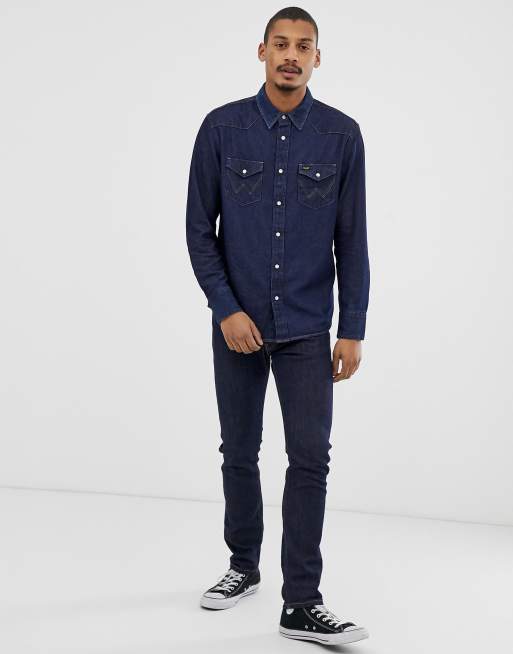 Wrangler icons 27mw western denim shirt in new rinse wash | ASOS