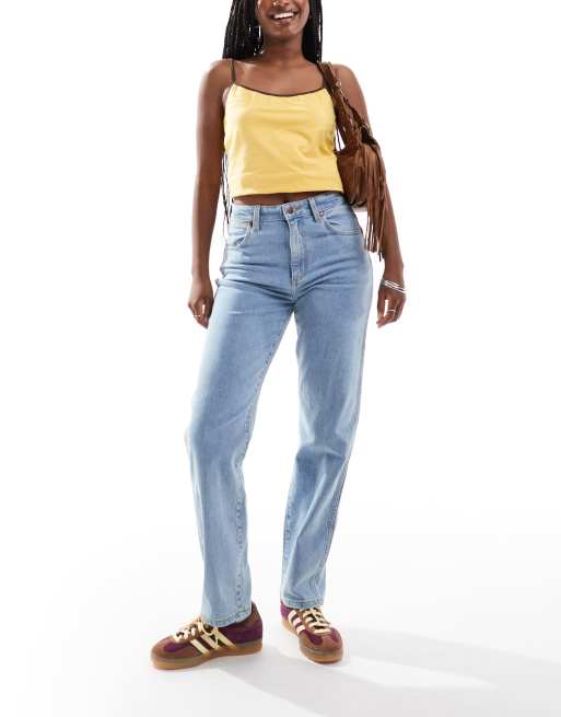 Wrangler – Jasnoniebieskie jeansy mom fit z podwyższonym stanem