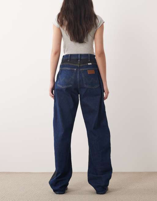 Wrangler - Jean barrel à empiècements - Noir et bleu moyen délavé, 3 de 5