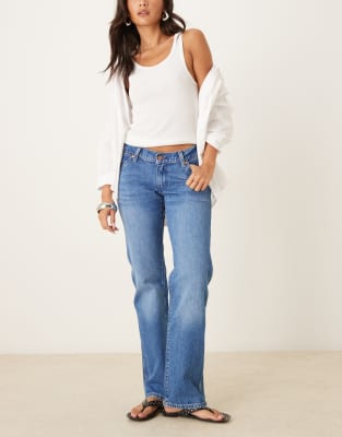 Jean droit taille basse style cowboy - Bleu lagon W26 L30