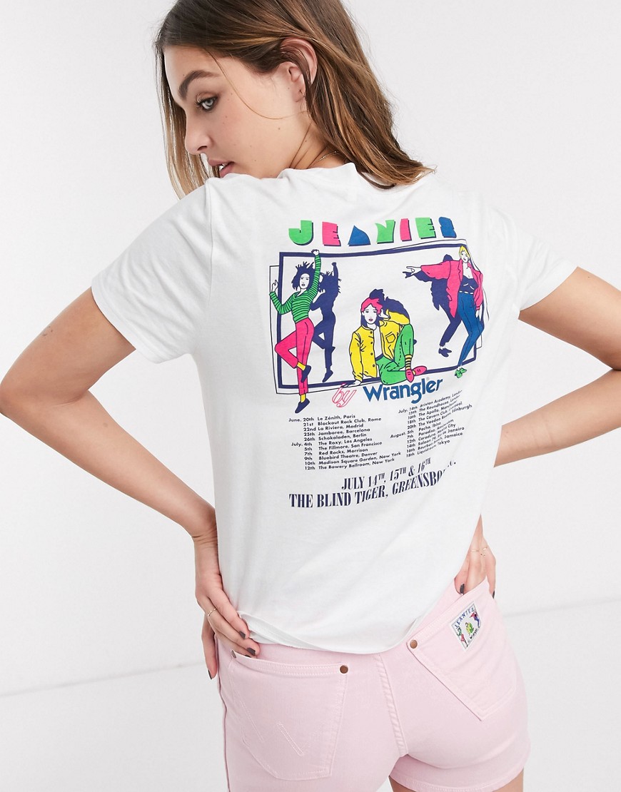 Wrangler – Jeanies – Vit t-shirt med bandmönster