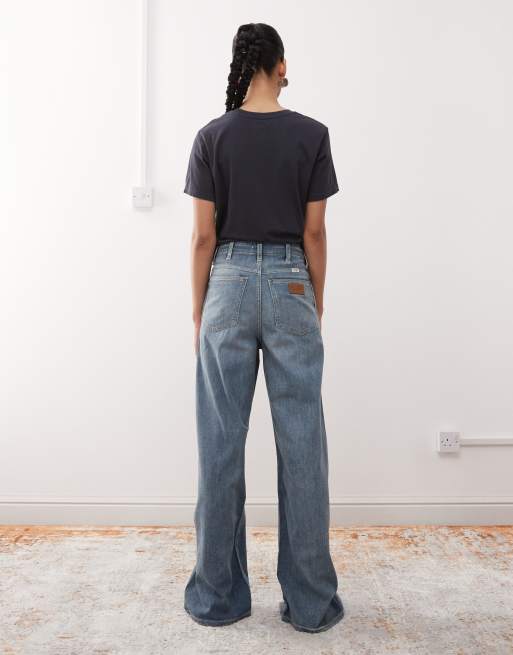 Wrangler - Jeans ampi leggeri blu lavaggio vintage con spacco sul davanti, 2 di 5