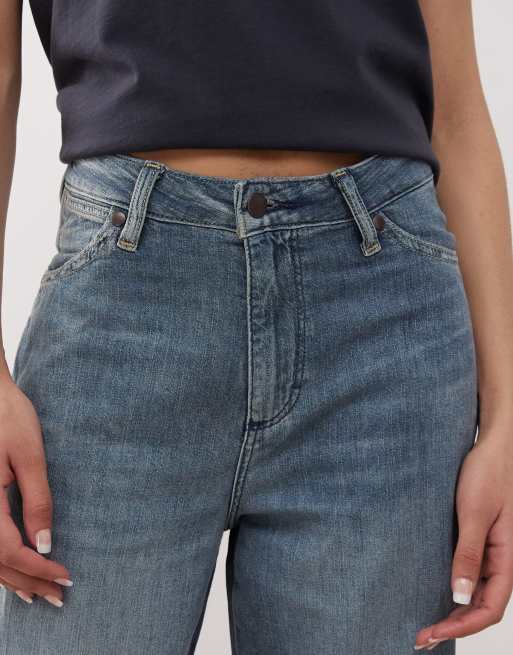 Wrangler - Jeans ampi leggeri blu lavaggio vintage con spacco sul davanti, 5 di 5
