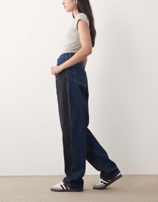 Wrangler - Jeans bombati con toppe lavaggio nero e blu medio, 2 di 5