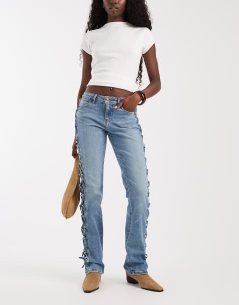 Wrangler jeans bootcut in denim a vita bassa con allacciatura e lavaggio medio - view 1
