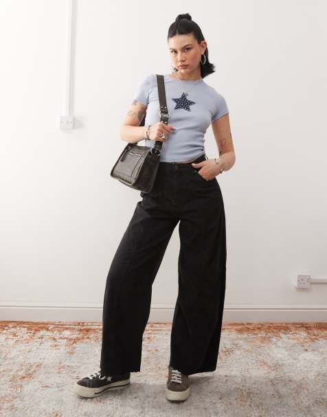 Wrangler - Jeans cowboy a fondo ampio leggeri neri con cuciture sul davanti - view 1