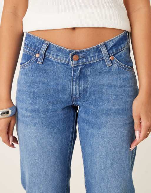 Wrangler - Jeans dritti a vita bassa stile cowboy blu laguna, 4 di 5