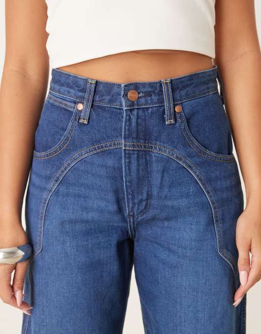 Wrangler - Jeans med tøndeformede ben i mørkeblå vask, 5 af 5