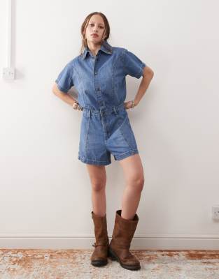 Wrangler - Jeans-Playsuit in Mittelblau