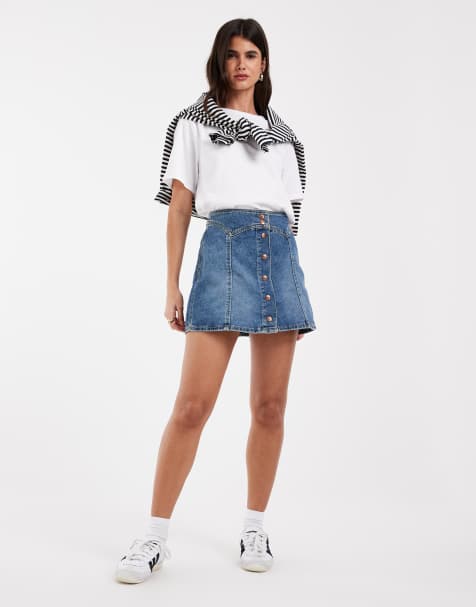 Wrangler jupe à empiècements en denim bleu moyen - view 1