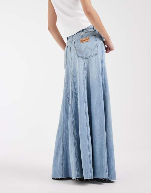 Wrangler - Jupe longue et plissée en jean - Bleu clair délavé, 2 de 5