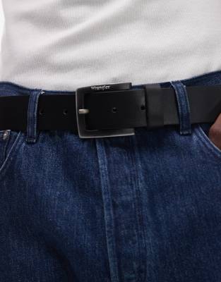 Wrangler Kabel Leather Belt With Square Buckle In Black