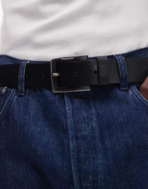 Wrangler Kabel leather belt with square buckle in black - view 1