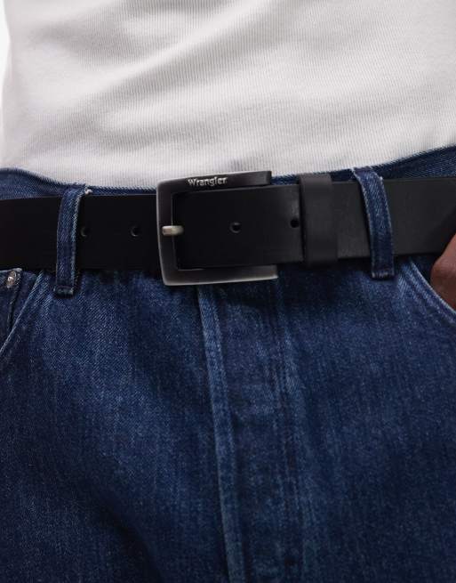 Wrangler Kabel leather belt with square buckle in black