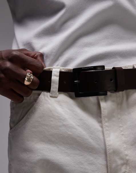 Wrangler Kabel leather belt with square buckle in brown - view 1
