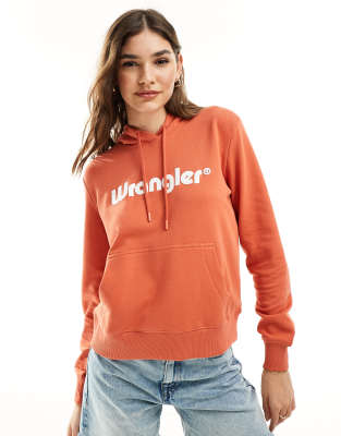 Wrangler - Kapuzenpullover in Rotorange mit Logo vorne