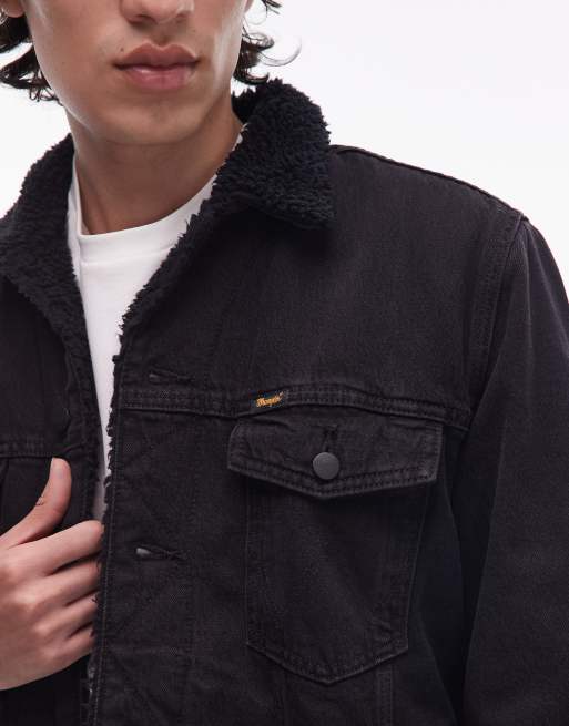 Wrangler - Klassiek jack van denim en sherpa in zwart, 4 van 5
