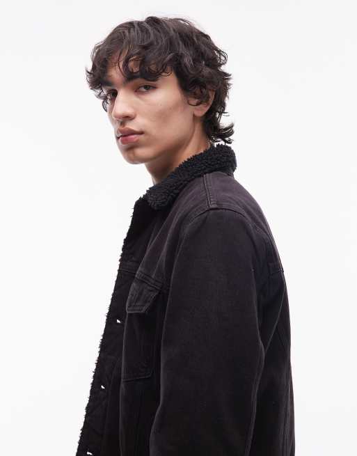 Wrangler - Klassiek jack van denim en sherpa in zwart, 5 van 5
