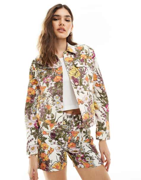 Wrangler – Klassische Jeansjacke mit buntem Blumendruck, Kombiteil - view 1